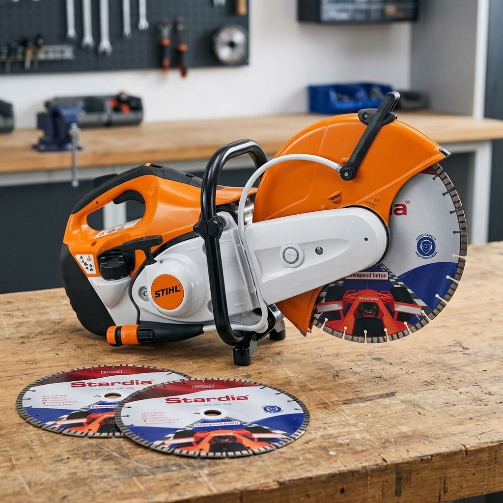 Bandenzaag / motordoorslijper Stihl TS420 350mm, met 3 bladen beton