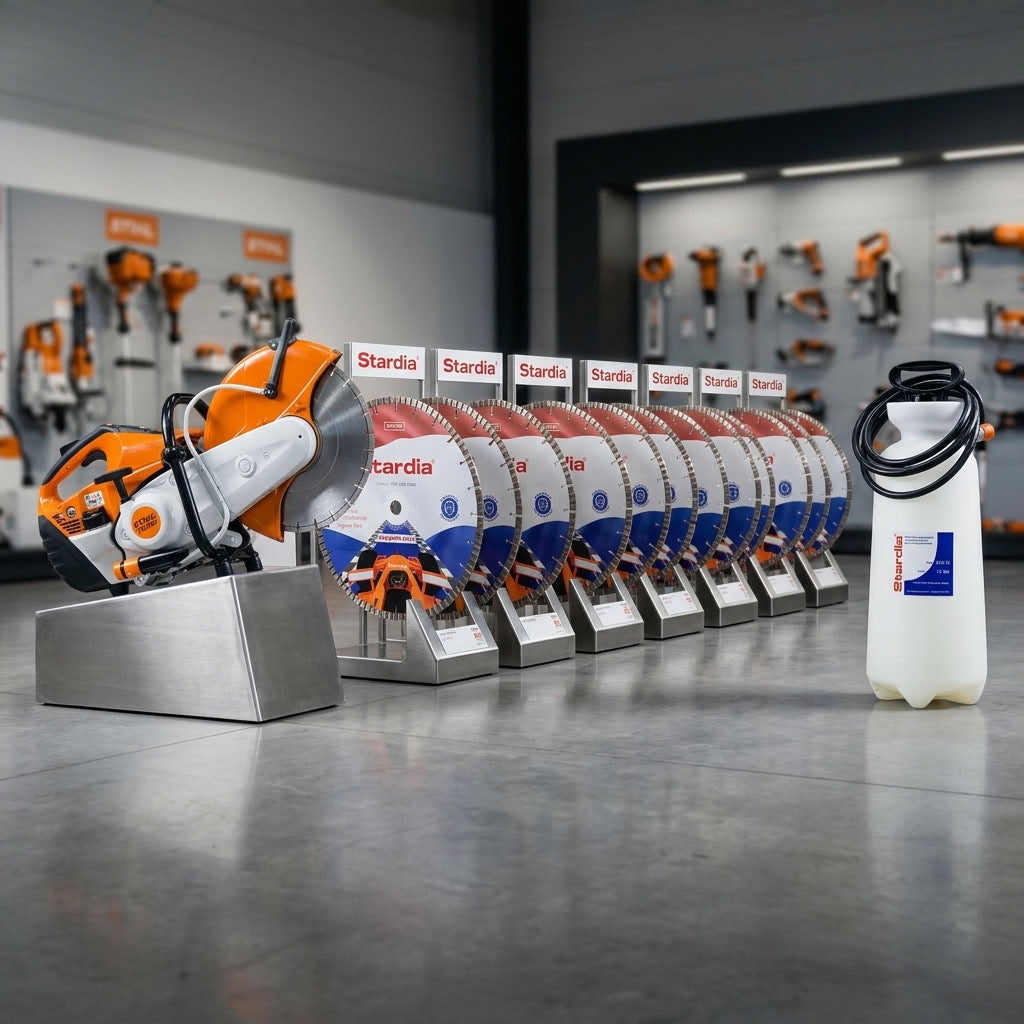 Pakket met bandenzaag 350mm, 10 zaagbladen 350mm en waterdrukvat - Stihl TS500i