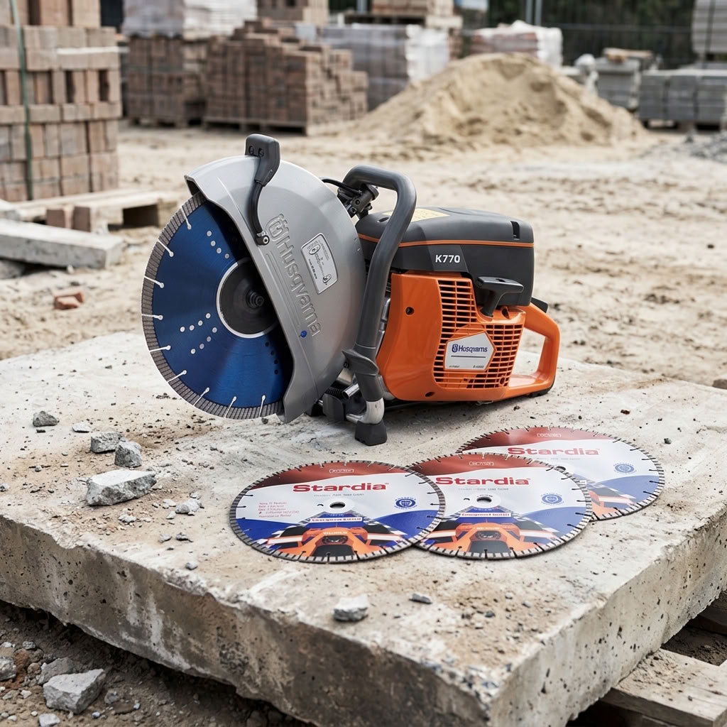 Bandenzaag / motordoorslijper Husqvarna K770 350mm , met 3 zaagbladen beton 350mm