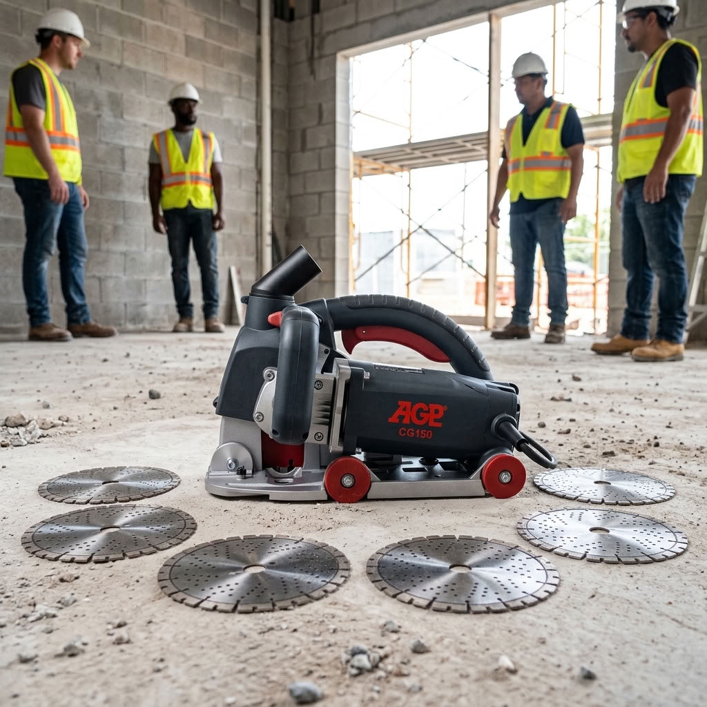 Actiepakket: Muurfreesmachine 150mm AGP CG150, met 6 zaagbladen 150mm beton top!