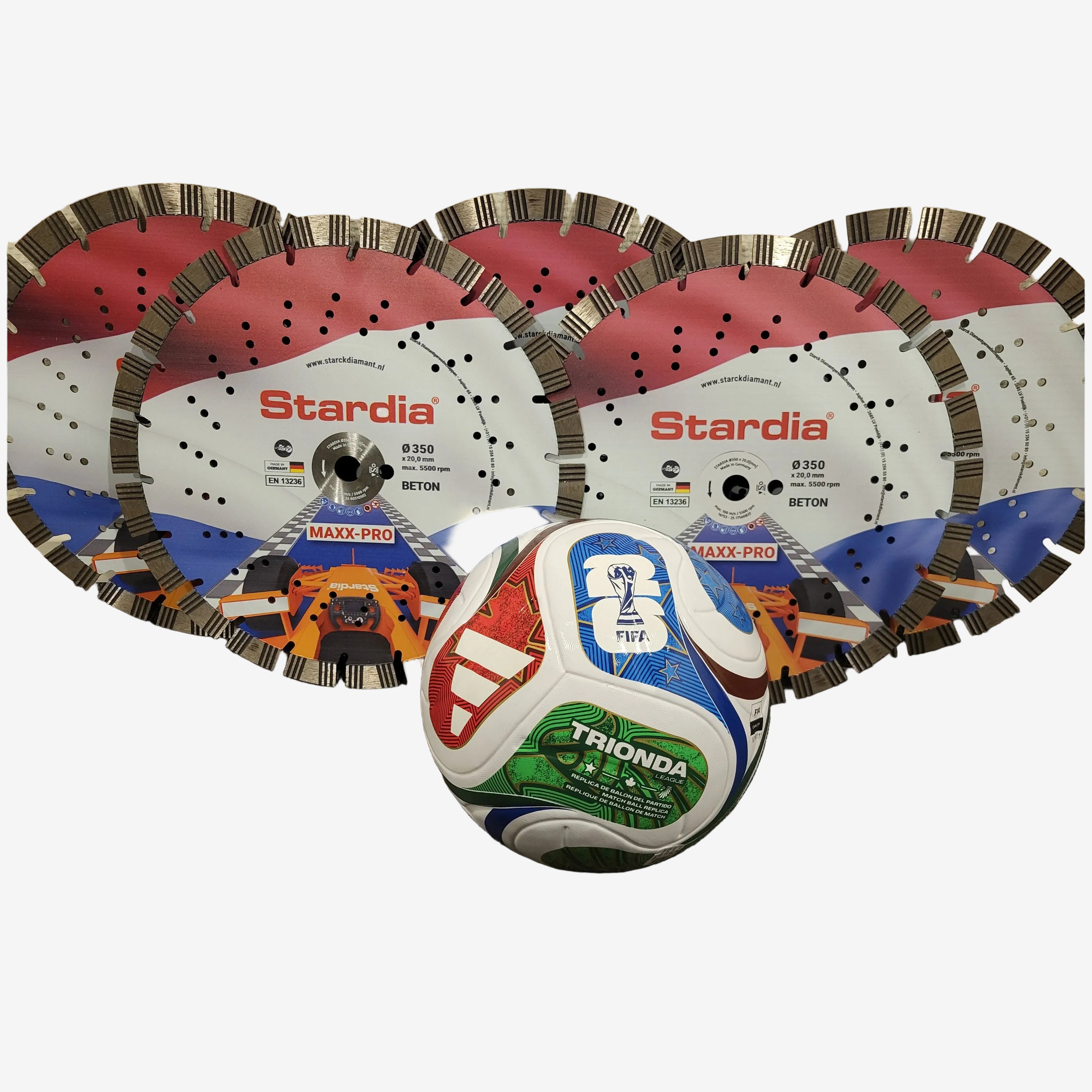 Gratis wk voetbal bij bestelling van je Maxx-Pro 350mm diamantzaagbladen!