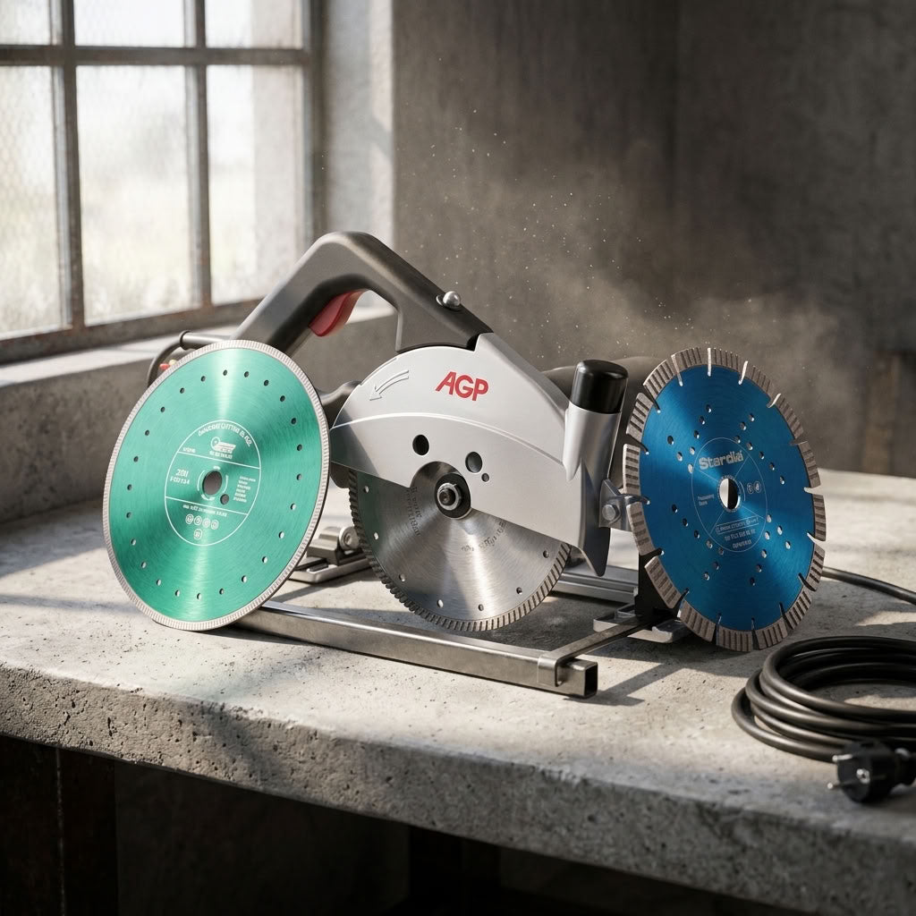 Zaagmachine 200mm nat en droog met geleiderail AGP SCS8, inclusief 3 diamantschijven