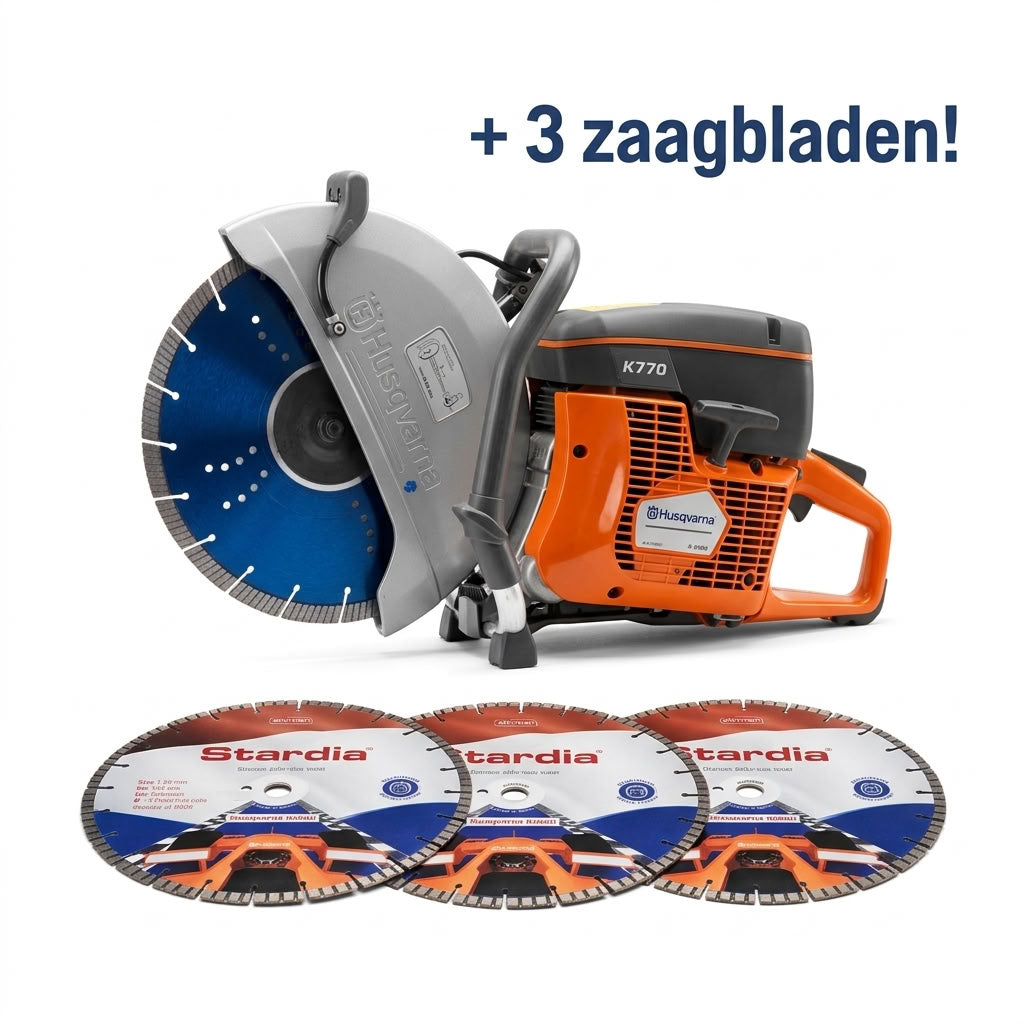 Bandenzaag / motordoorslijper Husqvarna K770 350mm , met 3 zaagbladen beton 350mm