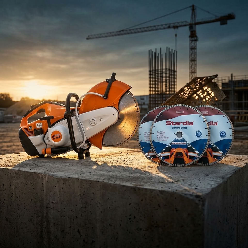 Bandenzaag / motordoorslijper Stihl TS500i 350mm, met 3 bladen beton