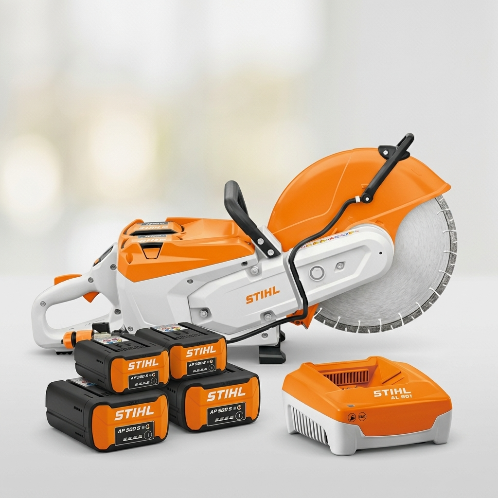 Pakket met accu bandenzaag Stihl TSA 500 B 350mm, 1 zaagblad 350mm, 4 accu's en snellader