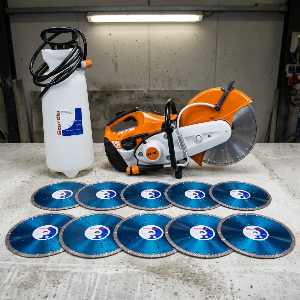 Pakket met bandenzaag 300mm, 10 zaagbladen 300mm en waterdrukvat - Stihl TS410